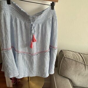 Nautica Linen blend Striped Smoked Coastal Boho Mini Skirt  XXL